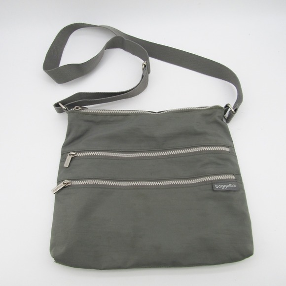 Baggallini Handbags - Baggallini Gray Nylon Crossbody Bag Triple Zip Travel Purse Adjustable Strap